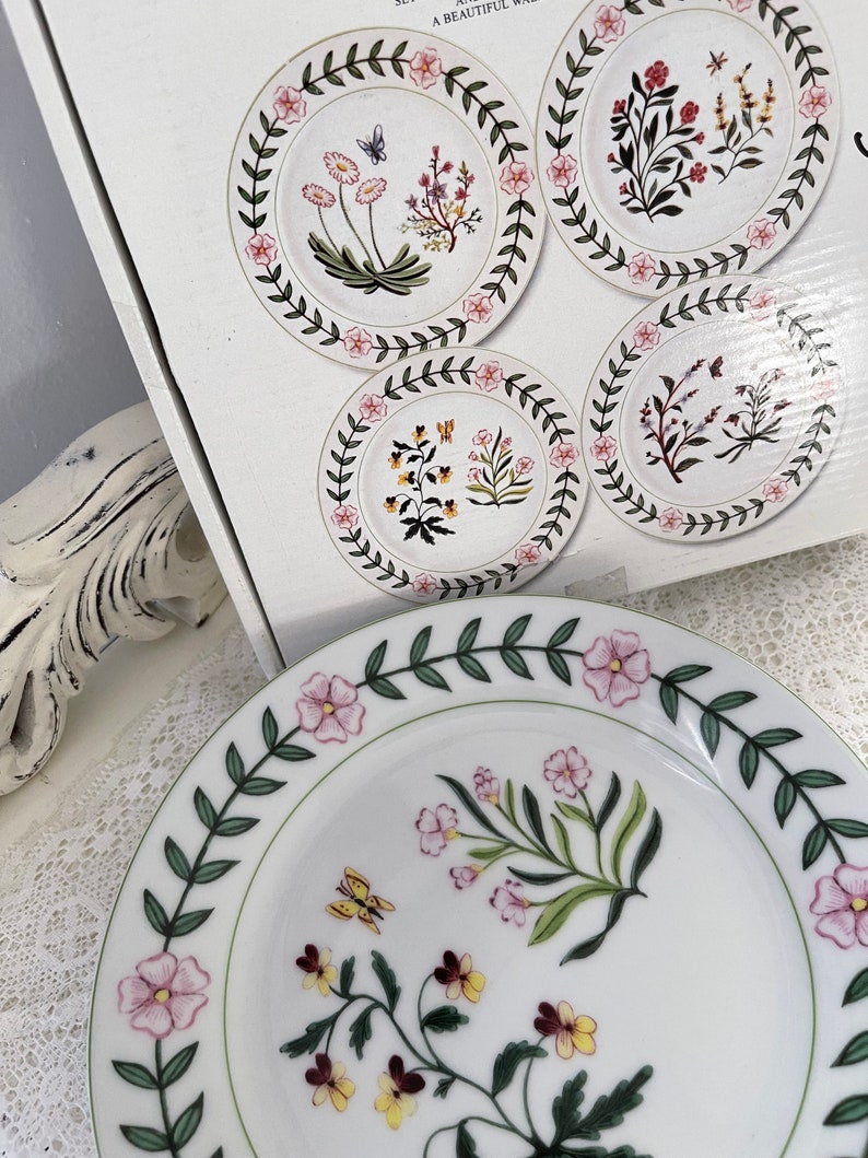 Vintage GODINGER Set of 4 Dessert Plates Botanical Porcelain Etsy