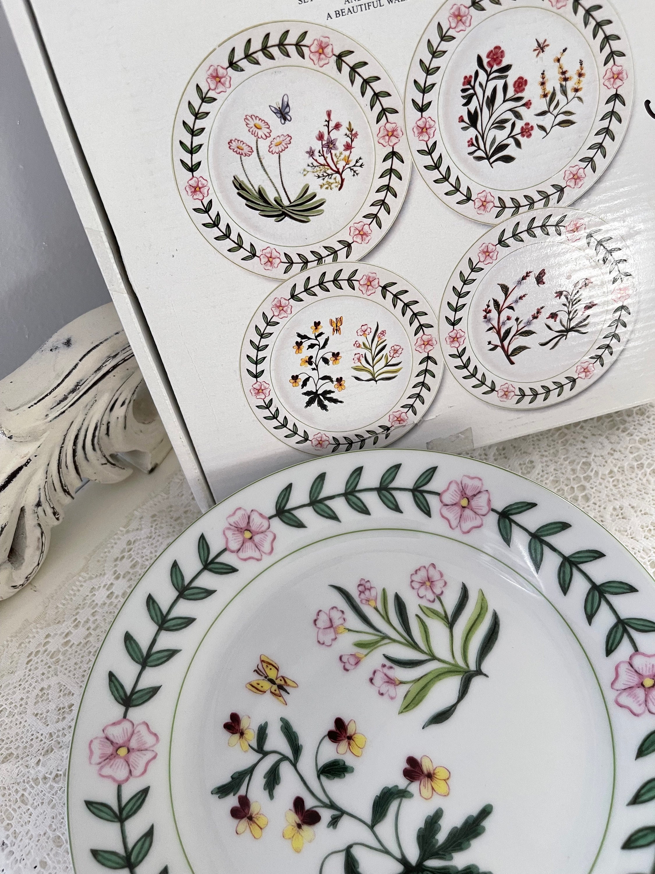 Vintage GODINGER Set of 4 Dessert Plates Botanical Porcelain Etsy
