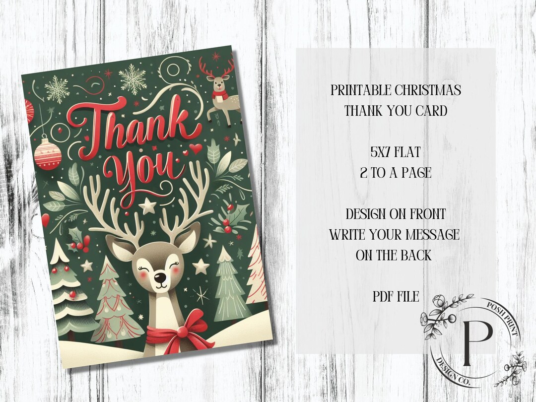 Printable Thank You Card Christmas Thank You Card Christmas - Etsy