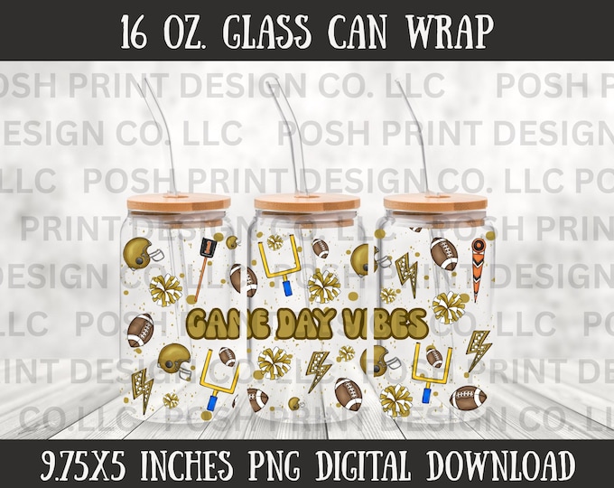Football Glass Can Wrap PNG | Game Day Drinkware Design (Digital Download)