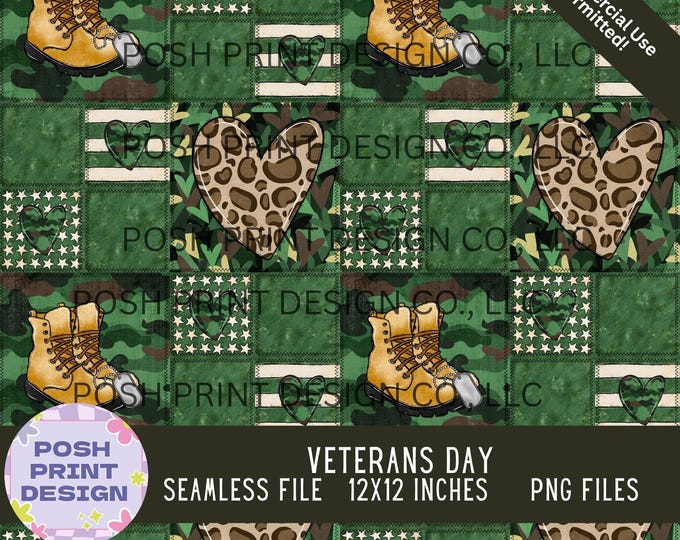 Veterans Day Seamless Pattern PNG | American Digital Paper | Veterans | Commercial Use for POD & Handmade Products