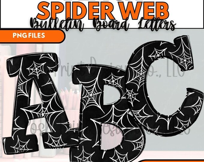 Black Spider Web Alphabet Clip Art, Bulletin Board Letters, PNG files, Digital Download, Commercial Use