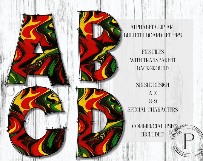 Black History Month Marble Bulletin Board Letters, Alphabet Clip Art, Digital Download, PNG files
