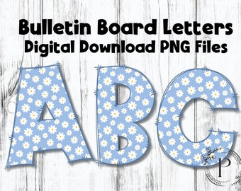 Daisies Bulletin Board Letters, Alphabet Clip Art, Digital Download, PNG files