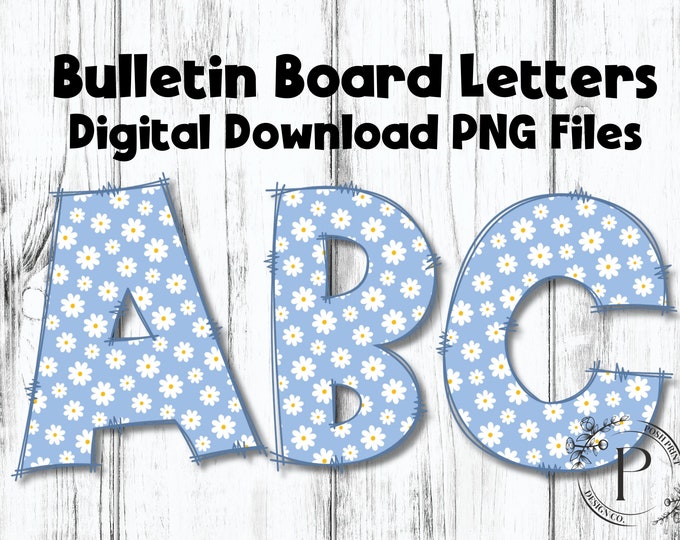 Daisies Bulletin Board Letters, Alphabet Clip Art, Digital Download, PNG files