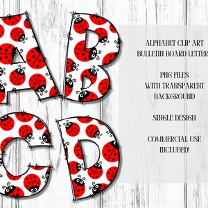 Clip Art de l'alphabet Lady Bug, lettres de babillard Lady Bug, lettres Lady Bug, fichiers PNG, téléchargement numérique, téléchargement immédiat
