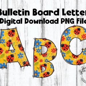 Colorful Ladybug Bulletin Board Letters, Alphabet Clip Art, PNG files, Digital Download, Instant Download