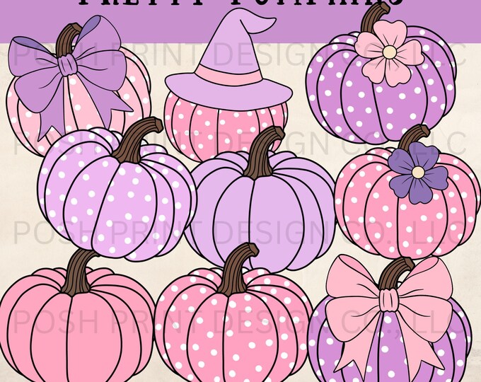 Pretty Pink Pumpkins Clip Art| Autumn Clip Art| Pumpkins, Pink Pumpkins, Commercial Use PNGs
