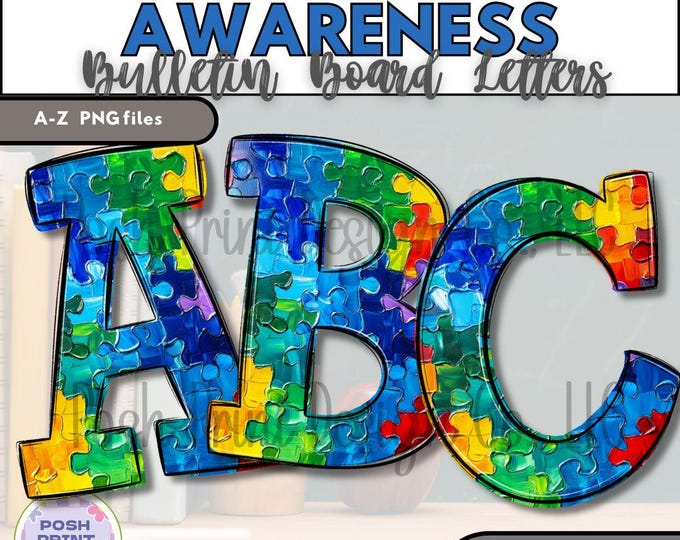 Autism Awareness Board Letters | Alphabet Clip Art | Transparent PNG | Commercial Use
