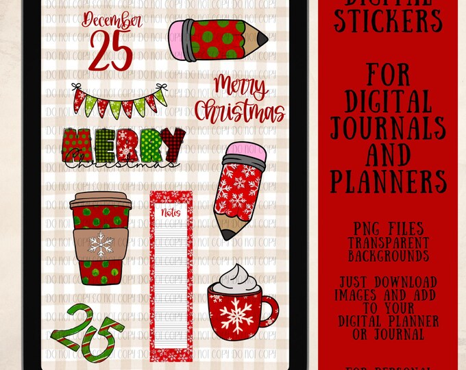 Christmas Digital Stickers for Planners and Journals, PNG files, Digital Download