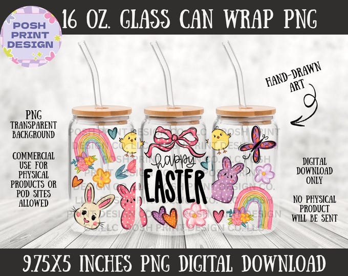 Easter Glass Can Wrap PNG | 16 oz Libbey Design (Digital Download)
