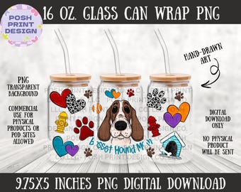 Basset Hound Mom 16oz Glass Can Wrap PNG | Dog Lover Design (Digital Download)