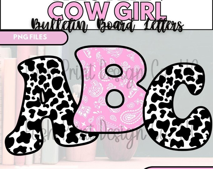 Western Cowgirl Bulletin Board Letters | Retro Alphabet | Commercial Use PNG