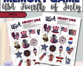 USA / Fourth of July Memory Match Game | Patriotic Concentration Cards
