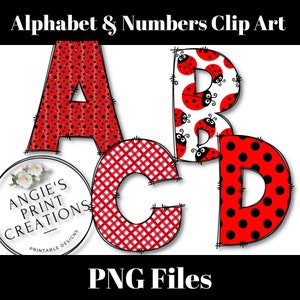 ClipArt alfabeto a tema Lady Bug, file PNG, lettere della bacheca, download digitale
