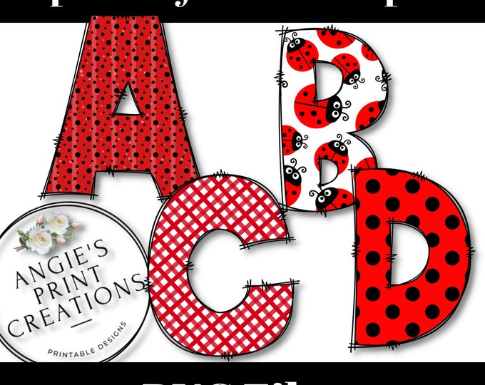 Lady Bug Themed Alphabet Clip Art, PNG files, Bulletin Board Letters, Digital Download