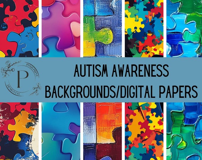 Autism Awareness Backgrounds, Scrapbook Papers, Digital Papers, Junk Journal Papers, AI-Generated, 12x12 inches, JPG files, Digital Download