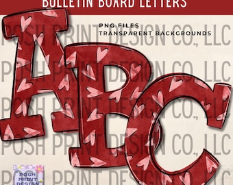Red Valentine Hearts Alphabet Clip Art |  Bulletin Board Letters | Transparent PNG | Commercial Use
