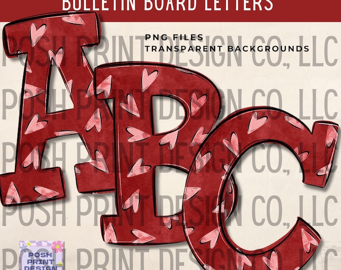 Red Valentine Hearts Alphabet Clip Art |  Bulletin Board Letters | Transparent PNG | Commercial Use