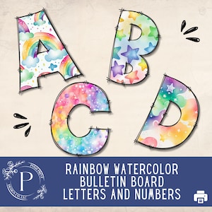 Rainbow Watercolor Alphabet Clip Art, Bulletin Board letters, PNG, Clip art, Classroom decor, Party Decor