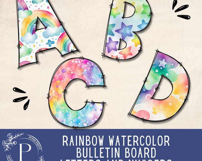Rainbow Watercolor Alphabet Clip Art, Bulletin Board letters, PNG, Clip art, Classroom decor, Party Decor