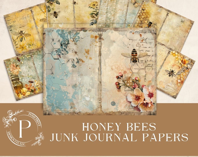 Honey Bees Junk Journal Papers, Printable, Scrapbook, Junk Journal Pages, Shabby Chic, Digital Download