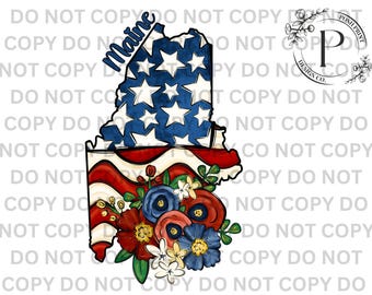 Maine PNG, Patriotic, Sublimation, USA, T-Shirt Design, Commercial Use, Digital Download