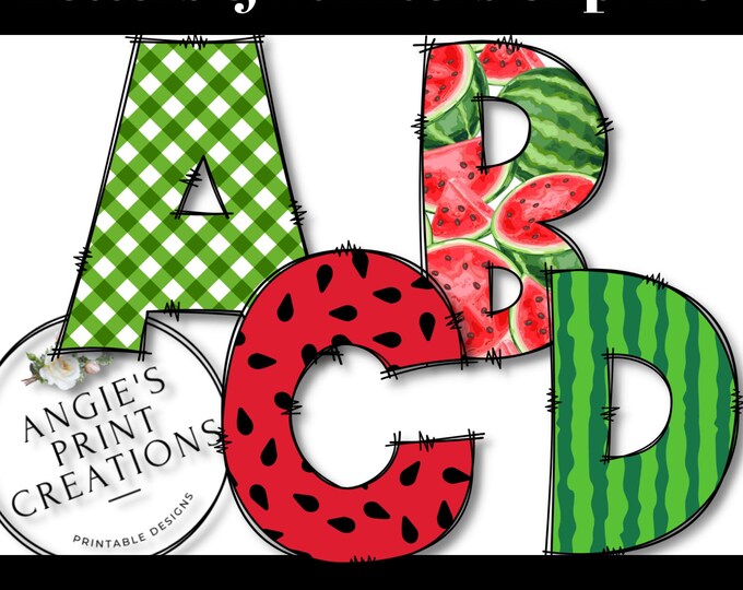 Watermelon Themed Alphaet and Numbers Clip Art, Bulletin Board Letters, PNG files, Digital Download, Classroom Decor, Party Decorations