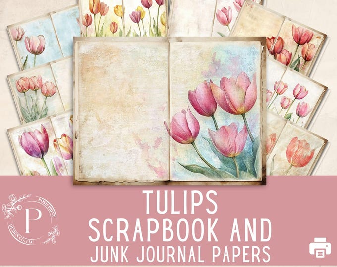 Tulips Junk Journal Papers, JPG files, Digital Download, AI Generated, Junk Journal Pages, 11x8.5 inches