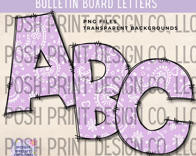 Lavender Bandana Alphabet Clip Art, Bulletin Board Letters, Western, PNG files, Digital Download, Commercial Use