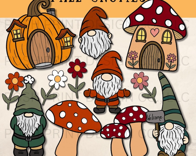 Fall Gnomes Clip Art | Gnomes | Autumn Clip Art| Commercial Use PNGs