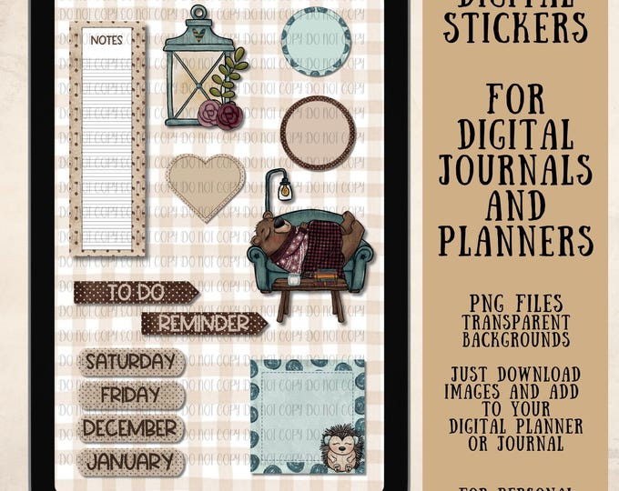 Winter Cabin Digital Stickers for Planners and Journals, PNG files, Digital Download