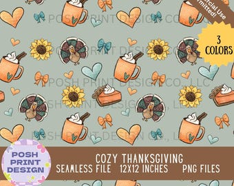 Cozy Thanksgiving Seamless Pattern PNG | Thanksgiving Digital Paper | Commercial Use for POD & Handmade Products