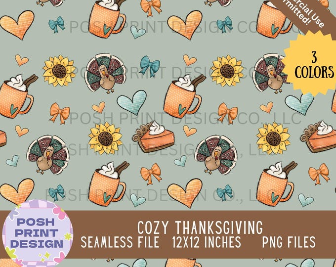 Cozy Thanksgiving Seamless Pattern PNG | Thanksgiving Digital Paper | Commercial Use for POD & Handmade Products