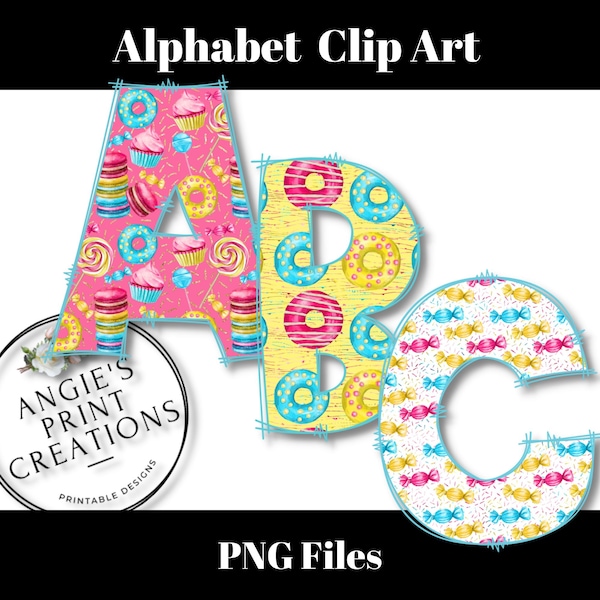 Sweets Themed Alphabet Clip Art, Bulletin Board Letters, PNG files, Digital Download, Instant Download