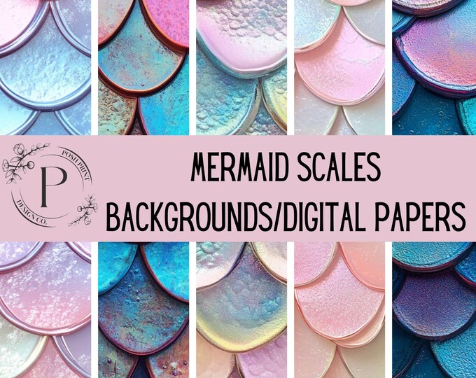 Mermaid Scales Backgrounds, Scrapbook Papers, Digital Papers, Junk Journal Papers, AI-Generated, 12x12 inches, JPG files, Digital Download