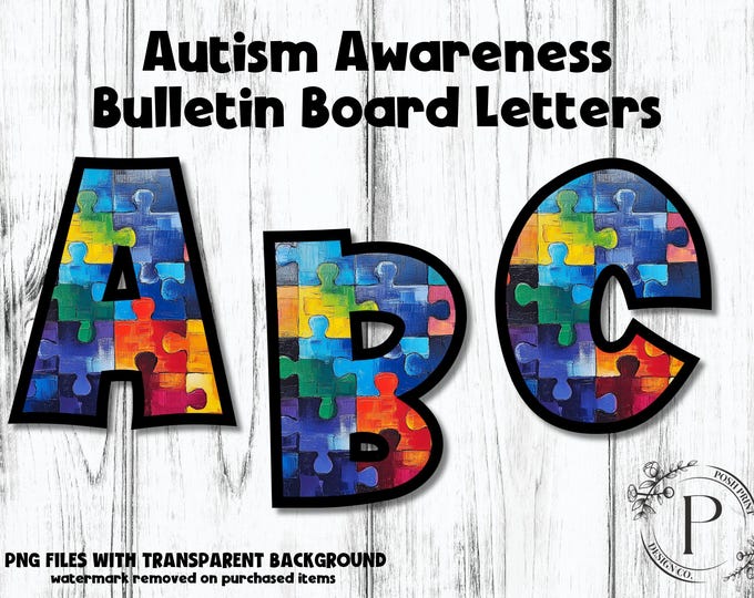 Autism Awareness Bulletin Board Letters, Alphabet Clip Art, Letters, Clip Art, PNG files, Digital Download