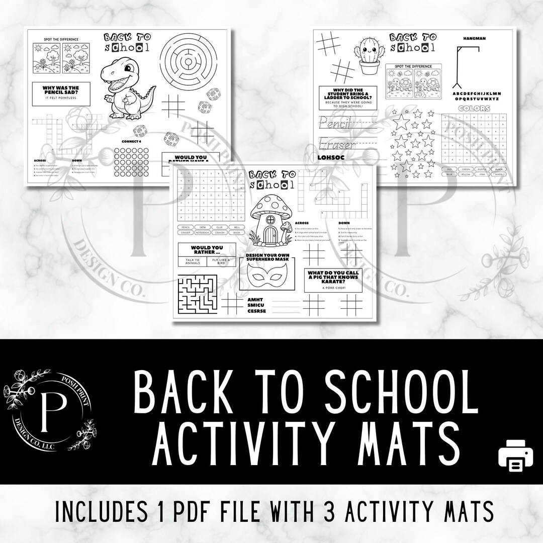 Homework Activity Mat Back to School Activity Mat, Digital Download, PDF File, Print at Home ...