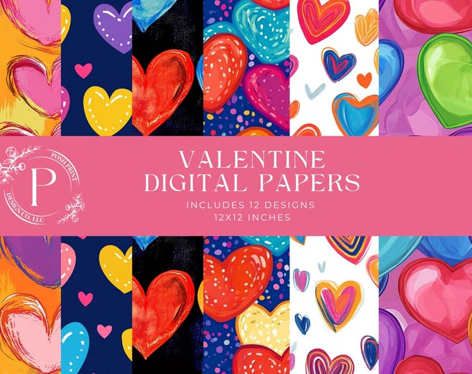 Valentine Scrapbook Papers, Digital Papers, Junk Journal Papers, Backgrounds, 12x12 inches, JPG files, Digital Download