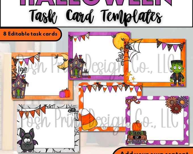 Editable Halloween Task Card Templates, PNG, Labels, Name Tags, Commercial Use