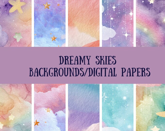 Dreamy Skies Backgrounds, Scrapbook Papers, Digital Papers, Junk Journal Papers, AI-Generated, 12x12 inches, JPG files, Digital Download