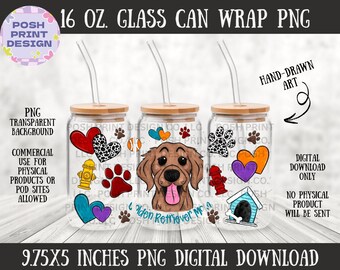 Golden Retriever Dog Mom 16oz Glass Can Wrap PNG | Dog Lover Design (Digital Download)