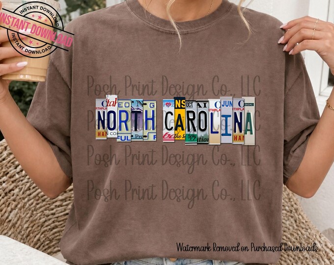 North Carolina PNG, Sublimation, License Plate, T-Shirt Design, Commercial Use, Digital Download
