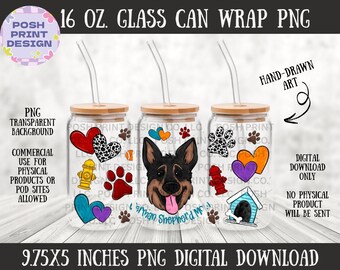 German Shepherd Dog Mom 16oz Glass Can Wrap PNG | Dog Lover Design (Digital Download)