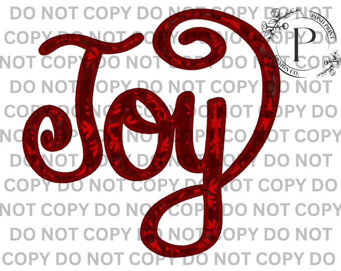 Joy PNG | Holiday T shirt Design | Red Embroidery Stitched | DTF | Sublimation | Commercial Use