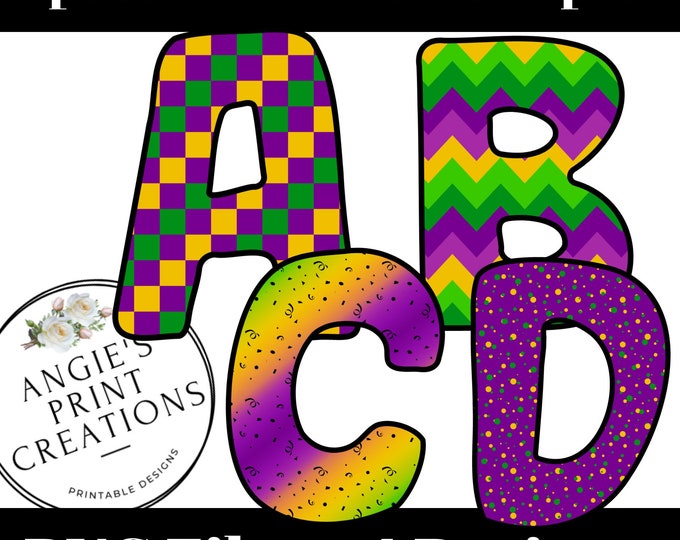 Mardi Gras Letters and Numbers Clip Art | Bulletin Board Letters | PNG files | Digital Download
