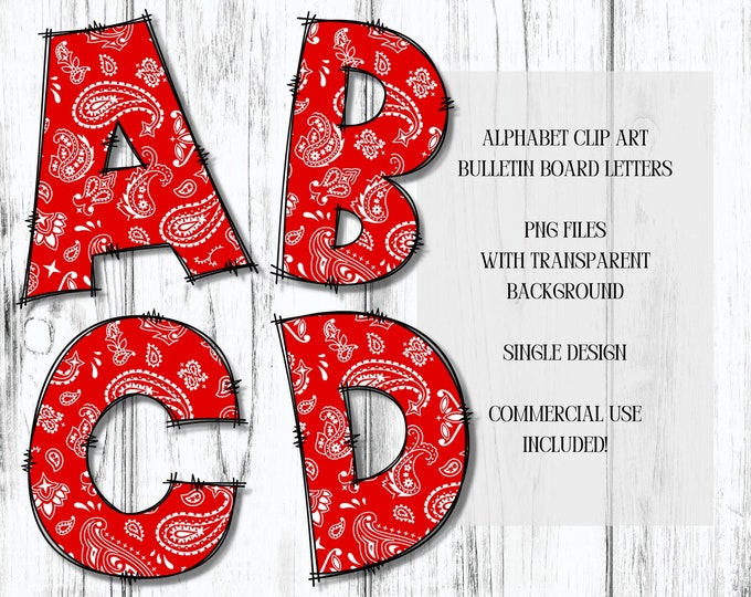 Bandana Alphabet Clip Art, Bandana Bulletin Board Letters, Western Bulletin Board Letters, PNG files, Digital Download, Clip Art