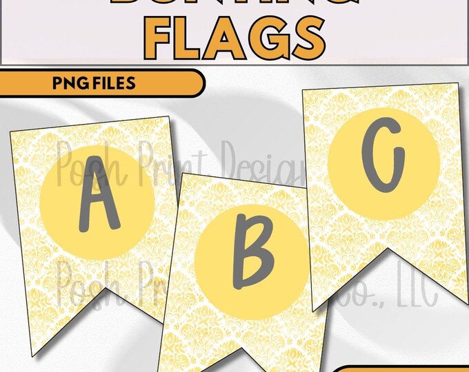 Yellow Damask Printable Bunting Flags - Classroom Decor