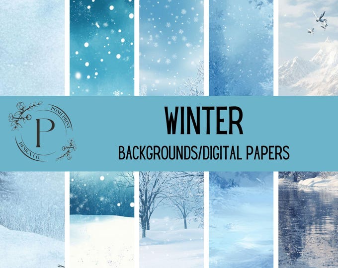 Winter Digital Paper Backgrounds,  Scrapbook Papers, Digital Papers, Junk Journal Papers, JPG files, Digital Download