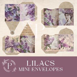 Lilac Themed Mini Envelopes for Junk Journals, Scrapbooks, and Card Making, PDF Digital Download